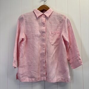 Valerie Stevens Petite Womens Quiet Luxury Linen Button Down Top Size PL Spring